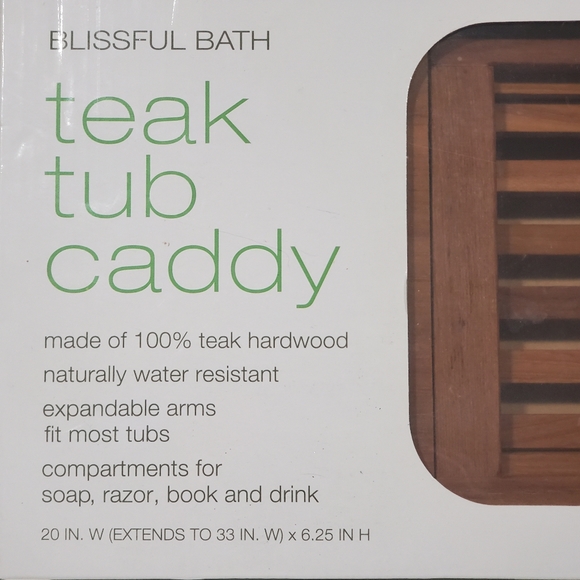 Ginsey Blissful Bath 100% Teak Tub Caddy Expandable Organizing Compartments NWT - Picture 3 of 6